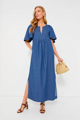 Denim Finley Flutter Sleeve Maxi Dress